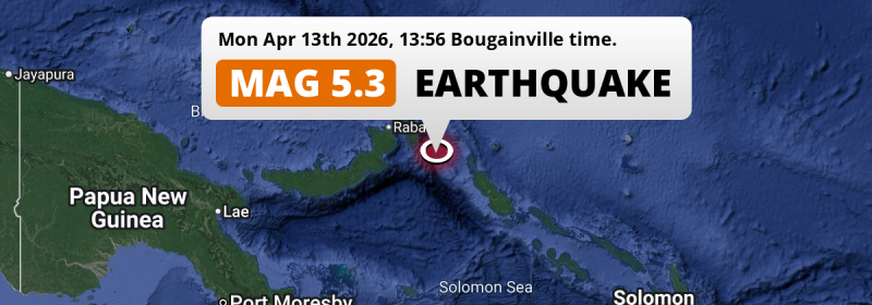 On Monday Afternoon a Significant M5.3 Earthquake struck in the Solomon Sea 174km from Kokopo (Papua New Guinea).