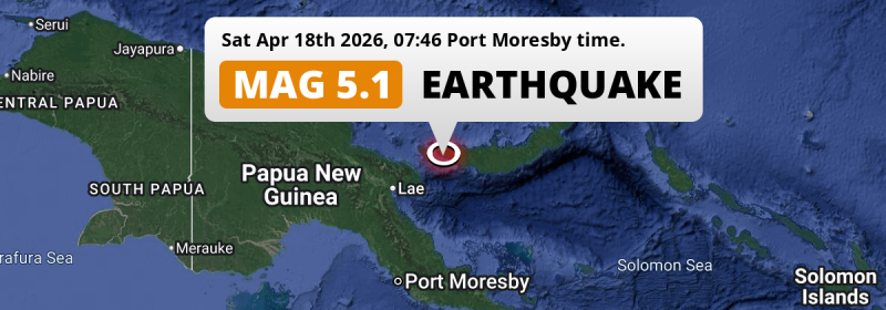 On Saturday Morning a Significant M5.1 Earthquake struck in the Solomon Sea 188km from Lae (Papua New Guinea).