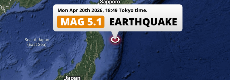 Shallow M5.1 AFTERSHOCK struck on Monday Evening in the North Pacific Ocean 182km from Morioka (Japan).
