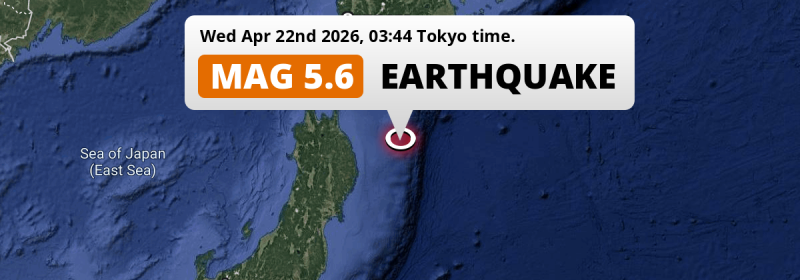 Significant M5.6 AFTERSHOCK struck on Wednesday Night in the North Pacific Ocean 170km from Hachinohe (Japan).