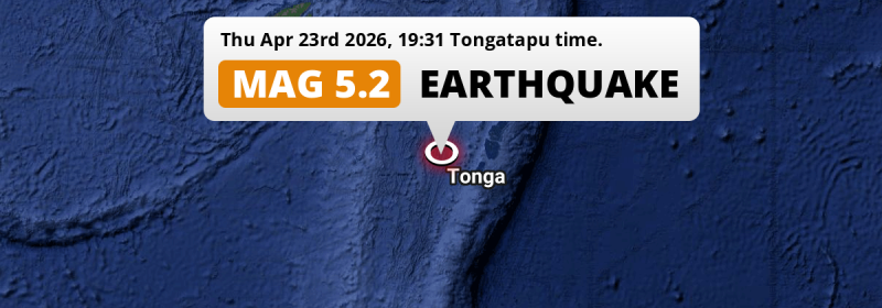 On Thursday Evening a Significant M5.2 Earthquake struck in the South Pacific Ocean 117km from Nuku‘alofa (Tonga).