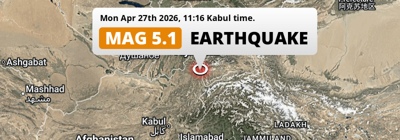 On Monday Morning a Significant M5.1 Earthquake struck near Fayzabad in Afghanistan.