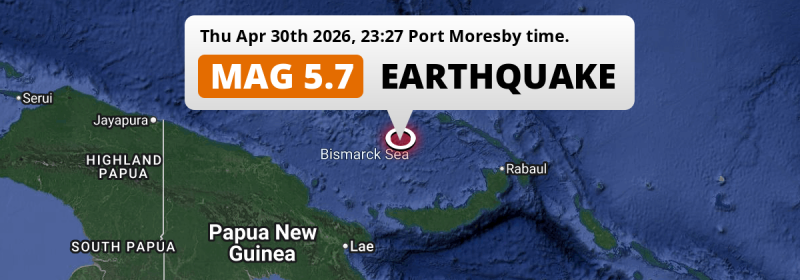 On Thursday Evening a Shallow M5.7 Earthquake struck in the Bismarck Sea 274km from Kimbe (Papua New Guinea).