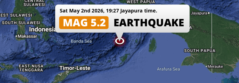 Significant M5.2 Earthquake hit in the Banda Sea 217km from Tual (Indonesia) on Saturday Evening.