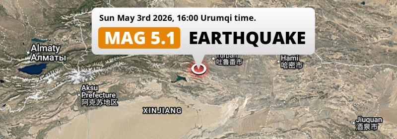 Shallow M5.1 Earthquake struck on Sunday Afternoon 179km from Ürümqi in China.