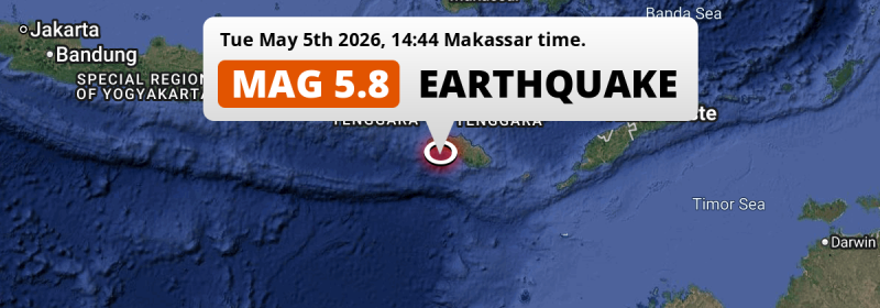 On Tuesday Afternoon a Significant M5.8 Earthquake struck in the Indian Ocean 190km from Labuan Bajo (Indonesia).