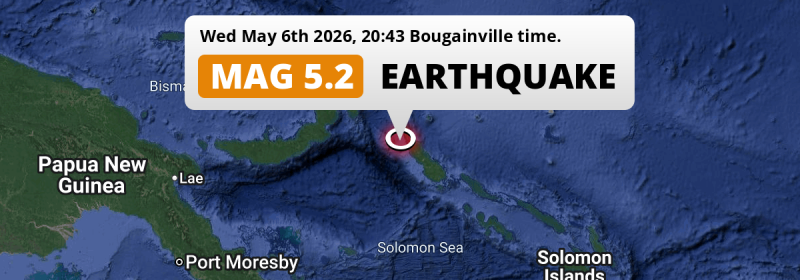 Significant M5.2 Earthquake hit in the Solomon Sea 138km from Arawa (Papua New Guinea) on Wednesday Evening.