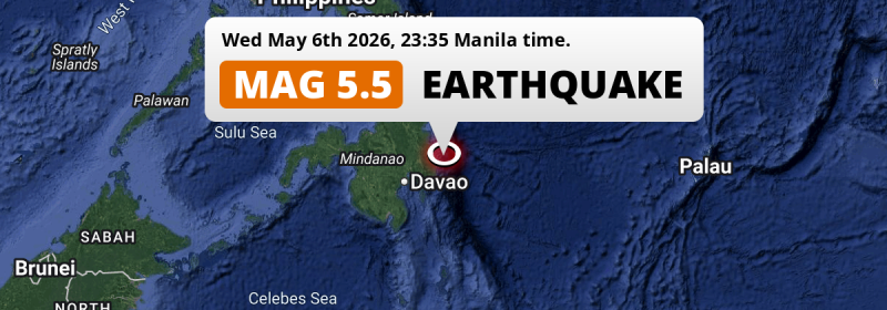 On Wednesday Evening a Shallow M5.5 Earthquake struck in the Philippine Sea 143km from Davao (The Philippines).