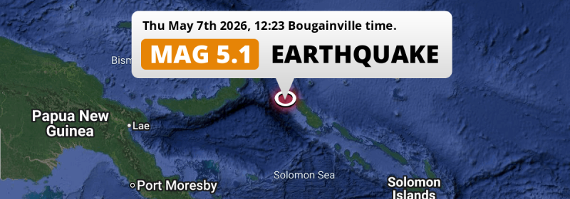 On Thursday Afternoon a Significant M5.1 AFTERSHOCK struck in the Solomon Sea 157km from Arawa (Papua New Guinea).