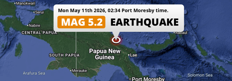 On Monday Night a Significant M5.2 Earthquake struck near Madang in Papua New Guinea.