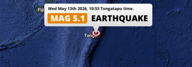 Shallow M5.1 Earthquake hit in the South Pacific Ocean near Nuku‘alofa (Tonga) on Wednesday Morning.