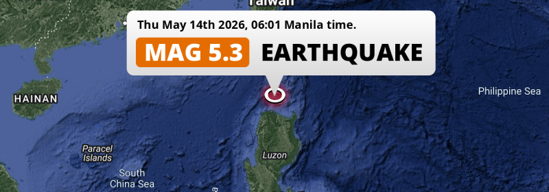 Significant M5.3 Earthquake hit in the South China Sea near Aparri (The Philippines) on Thursday Morning.