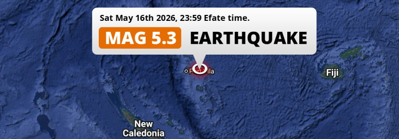 On Saturday Evening a Shallow M5.3 FORESHOCK struck in the Coral Sea near Port-Vila (Vanuatu).