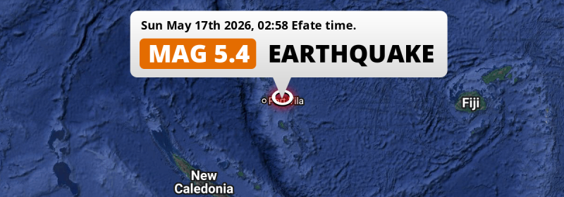 On Sunday Night a Shallow M5.4 Earthquake struck in the Coral Sea near Port-Vila (Vanuatu).