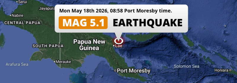 Significant M5.0 Earthquake struck on Monday Morning near Lae in Papua New Guinea.