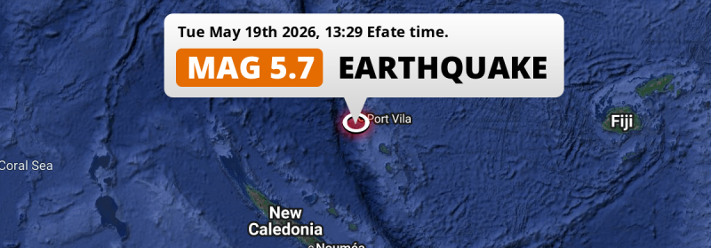 Shallow M5.7 Earthquake hit in the Coral Sea near Port-Vila (Vanuatu) on Tuesday Afternoon.