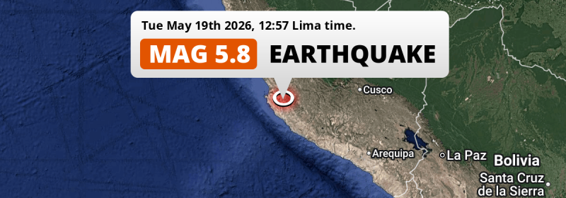 Significant M5.8 Earthquake struck on Tuesday Afternoon near Ica in Peru.