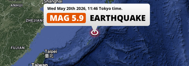 On Wednesday Morning a Significant M5.9 Earthquake struck in the East China Sea 159km from Naha (Japan).