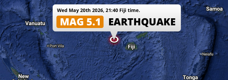 Shallow M5.1 Earthquake struck on Wednesday Evening in the South Pacific Ocean 159km from Lautoka (Fiji).