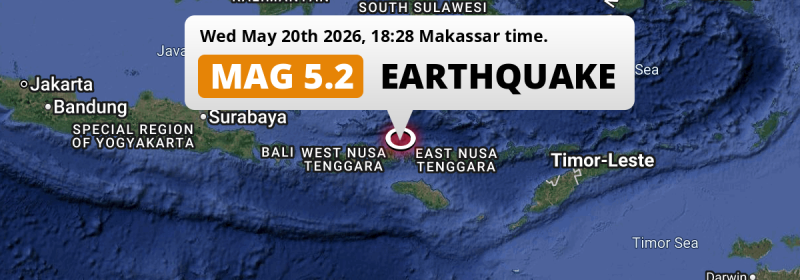 On Wednesday Evening a Shallow M5.2 Earthquake struck in the Flores Sea near Labuan Bajo (Indonesia).