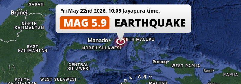 Significant M5.9 Earthquake struck on Friday Morning in the Maluku Sea 144km from Manado (Indonesia).