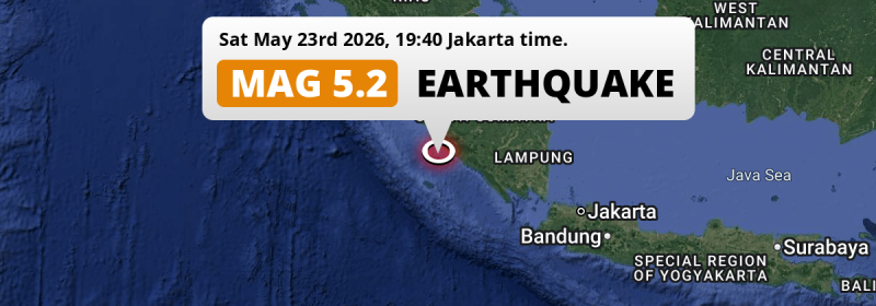 On Saturday Evening a Significant M5.2 Earthquake struck in the Indian Ocean 101km from Bengkulu (Indonesia).