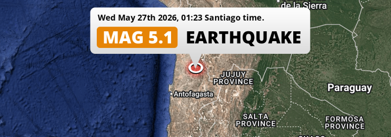 On Wednesday Night a Significant M5.1 AFTERSHOCK struck near Calama in Chile.