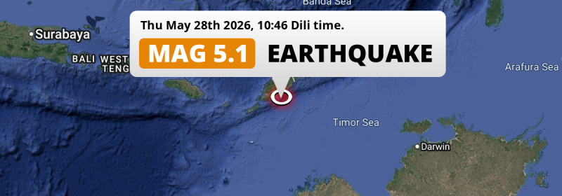 On Thursday Morning a Shallow M5.1 Earthquake struck in the Timor Sea 100km from Kupang (Indonesia).