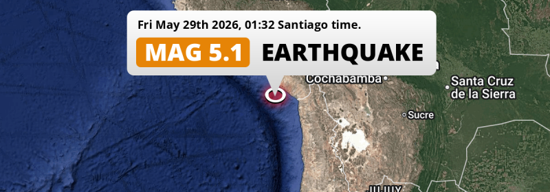 Shallow M5.1 Earthquake struck on Friday Night in the South Pacific Ocean near Ilo (Peru).