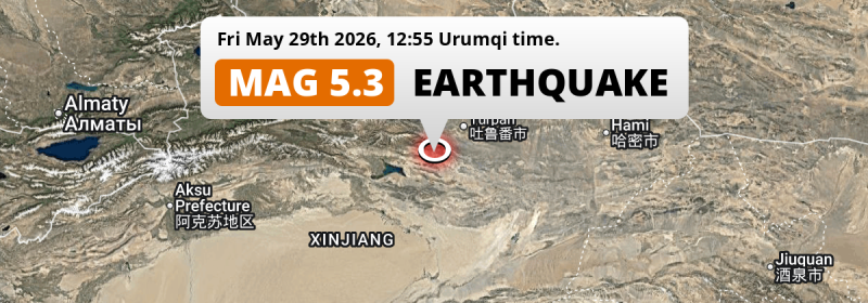 Shallow M5.3 Earthquake hit 184km from Ürümqi in China on Friday Afternoon.