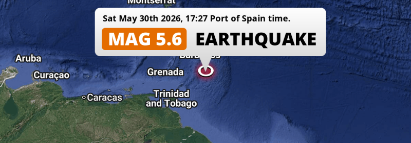 Unusually powerful M5.6 Earthquake hit in the North Atlantic Ocean 145km from Bridgetown (Barbados) on Saturday Afternoon.