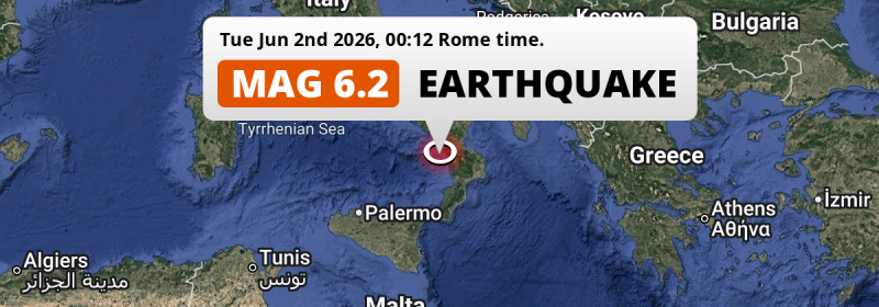 On Tuesday Night an Unusually powerful M6.2 Earthquake struck in the Tirreno Sea near Cosenza (Italy).