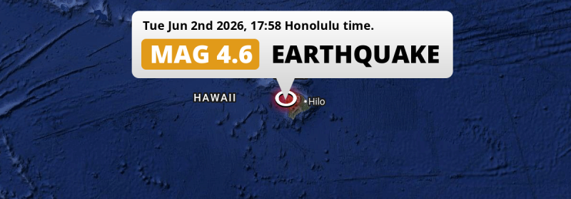 On Tuesday Afternoon an  M4.6 Earthquake struck in the North Pacific Ocean near Hilo (The United States).