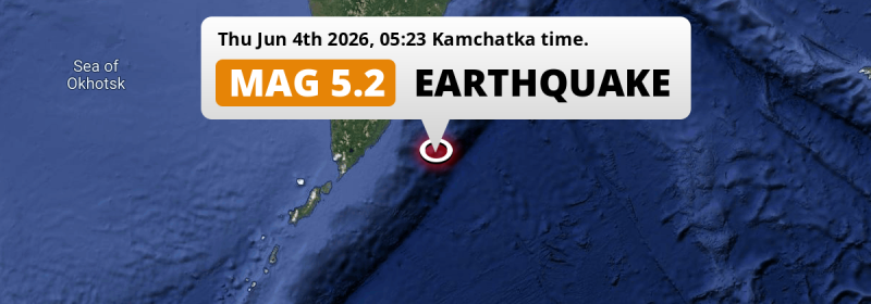On Thursday Night a Shallow M5.2 Earthquake struck in the North Pacific Ocean 209km from Petropavlovsk-Kamchatsky (Russia).