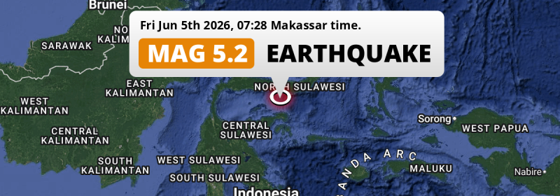 On Friday Morning a Significant M5.2 Earthquake struck in the Gulf Of Tomini near Gorontalo (Indonesia).