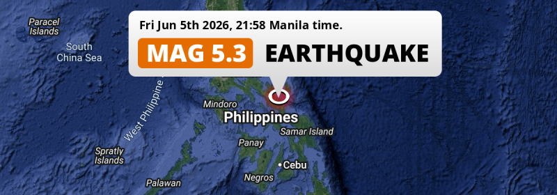 On Friday Evening a Shallow M5.3 Earthquake struck in the Philippine Sea near Legaspi (The Philippines).