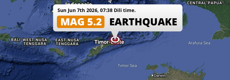 Shallow M5.2 Earthquake hit near Venilale in Timor-Leste on Sunday Morning.