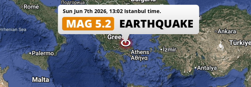 Shallow M5.2 AFTERSHOCK struck on Sunday Afternoon near Athens in Greece.