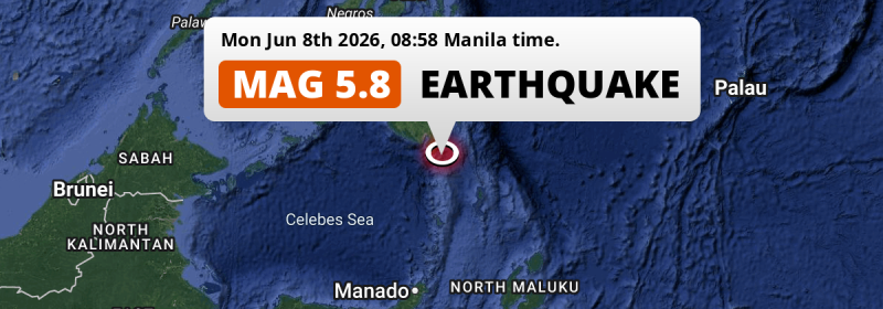 Significant M5.8 AFTERSHOCK struck on Monday Morning in the Philippine Sea 107km from General Santos (The Philippines).