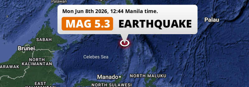 Significant M5.3 AFTERSHOCK hit in the Sulawesi Sea 149km from General Santos (The Philippines) on Monday Afternoon.