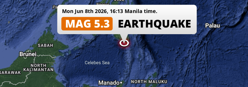 Significant M5.3 AFTERSHOCK hit in the Sulawesi Sea near General Santos (The Philippines) on Monday Afternoon.