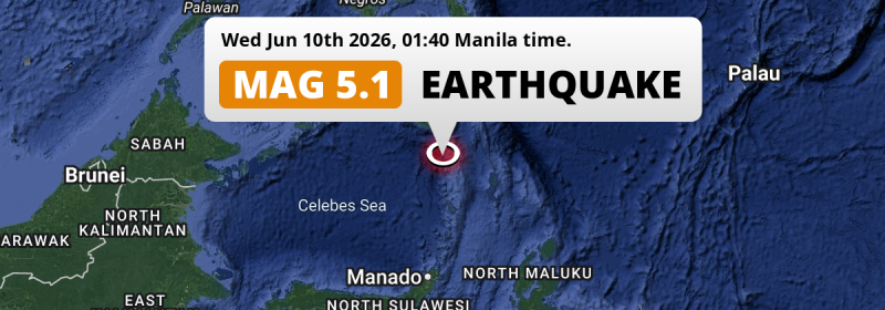 On Wednesday Night a Significant M5.1 AFTERSHOCK struck in the Sulawesi Sea 142km from General Santos (The Philippines).