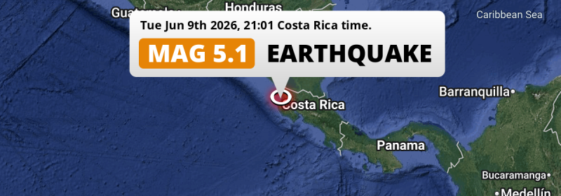 On Tuesday Evening a Significant M5.1 Earthquake struck near Liberia in Costa Rica.