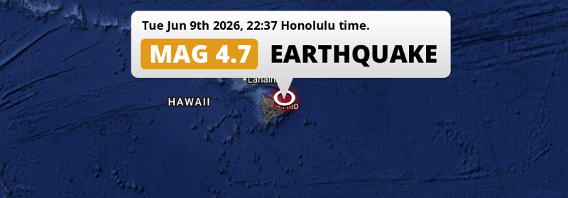  M4.7 Earthquake struck on Tuesday Evening in the North Pacific Ocean near Hilo (The United States).
