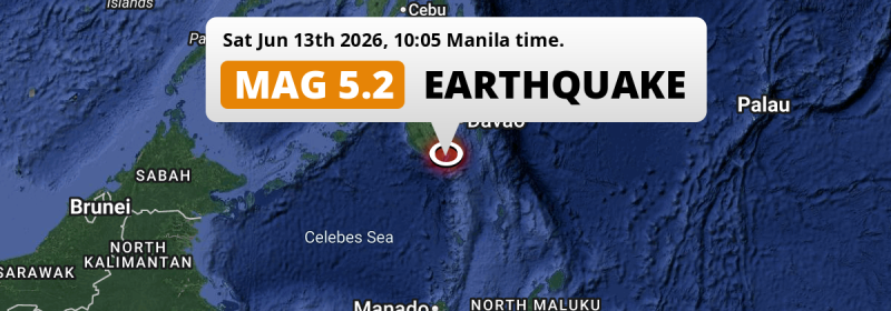 On Saturday Morning a Significant M5.2 Earthquake struck in the Sulawesi Sea near Glan (The Philippines).