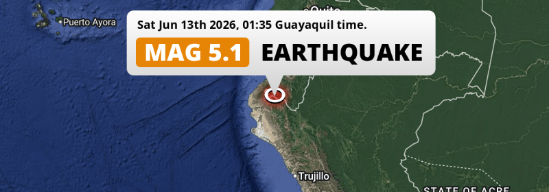 Significant M5.1 Earthquake hit near Sullana in Peru on Saturday Night.