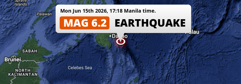 Strong M6.2 Earthquake struck on Monday Afternoon in the Philippine Sea 160km from Davao (The Philippines).