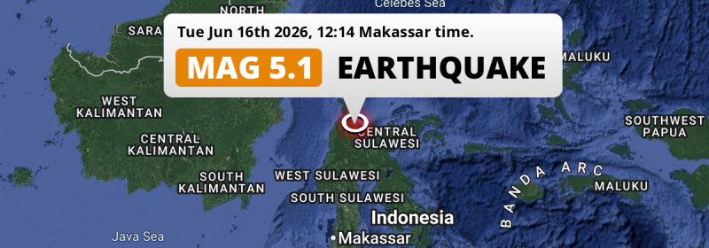 Shallow M5.1 AFTERSHOCK struck on Tuesday Afternoon near Palu in Indonesia.