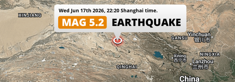 Shallow M5.2 AFTERSHOCK hit 259km from Dunhuang in China on Wednesday Evening.