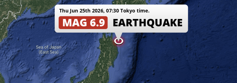Strong M6.9 Earthquake struck on Thursday Morning in the North Pacific Ocean near Hachinohe (Japan).